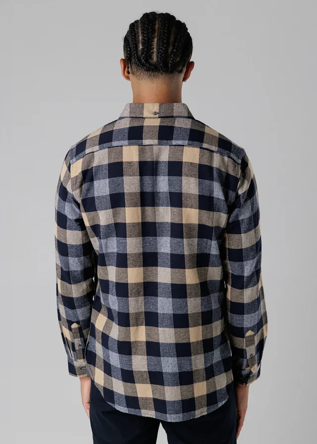 French Connection Ecru Cotton Large Gingham Flannel Long Sleeve Shirt