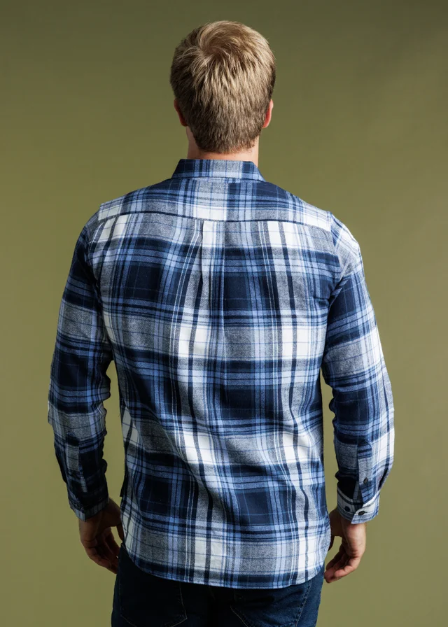French Connection Blue Cotton Flannel Check Long Sleeve Shirt