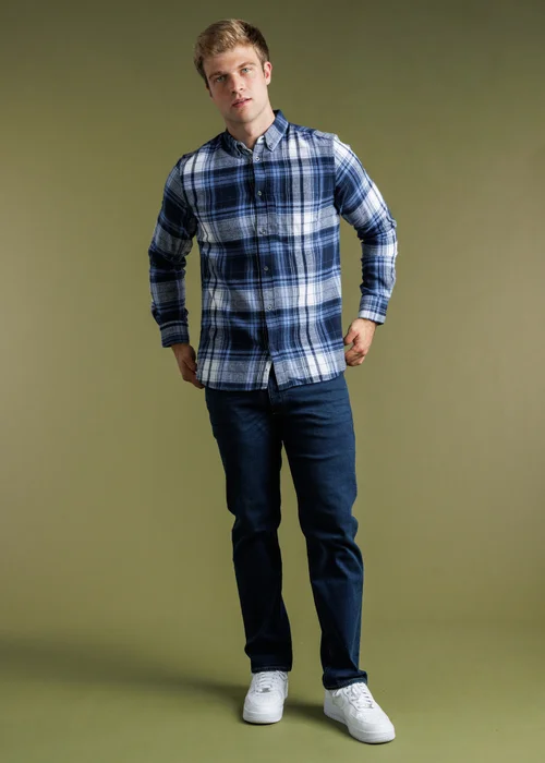 French Connection Blue Cotton Flannel Check Long Sleeve Shirt - S Image 4