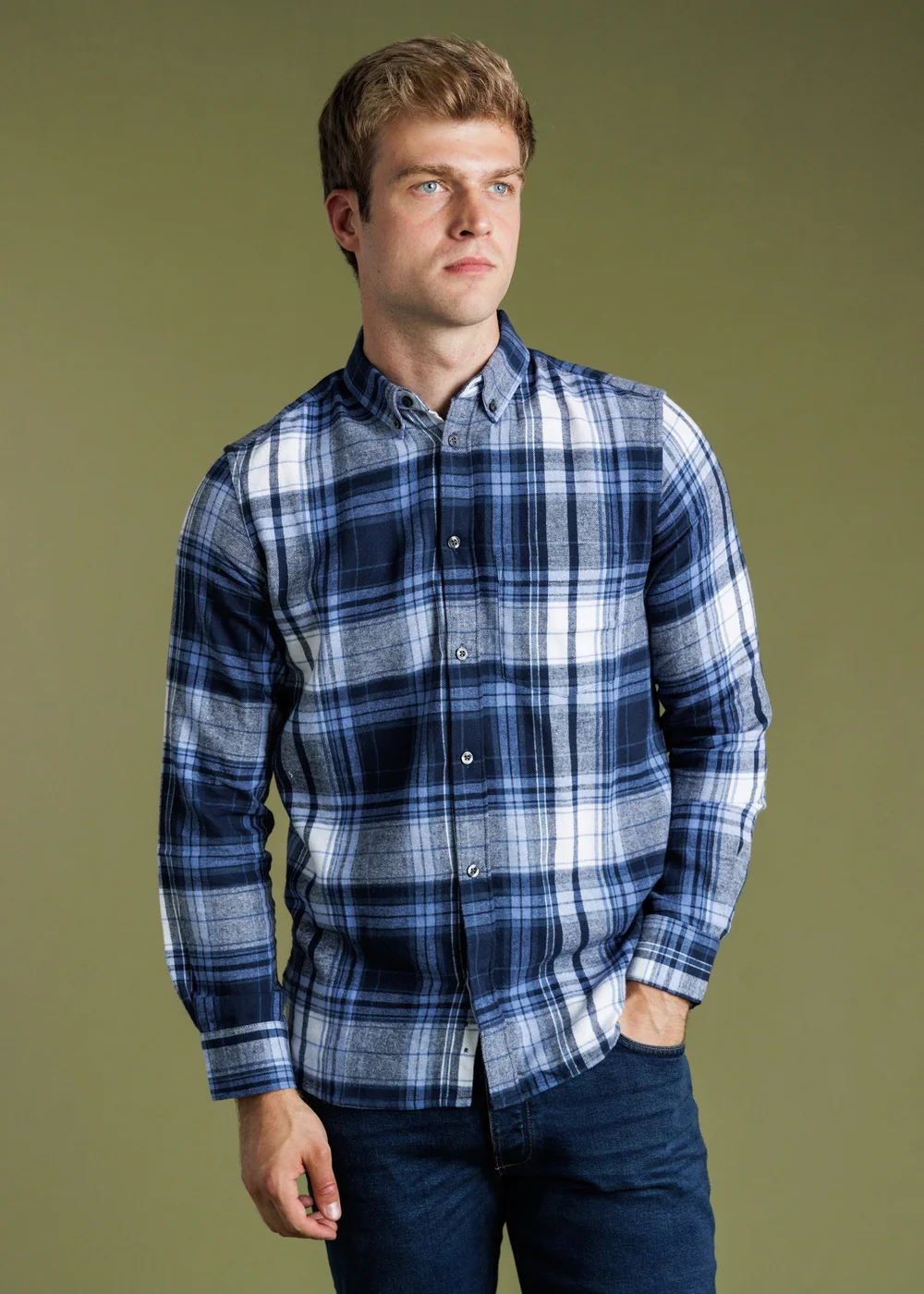 French Connection Blue Cotton Flannel Check Long Sleeve Shirt - S Image 1