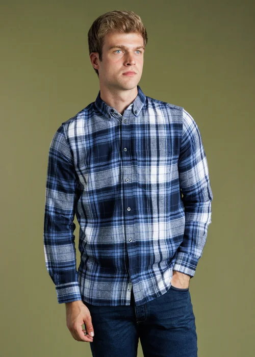 French Connection Blue Cotton Flannel Check Long Sleeve Shirt - S Image 1