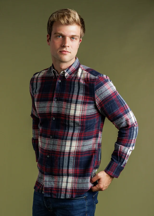 French Connection Red Cotton Flannel Check Long Sleeve Shirt