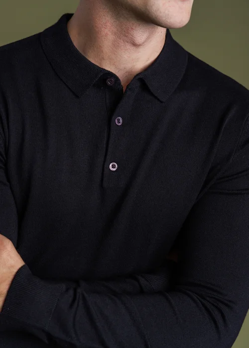 French Connection Black Long Sleeve Button Knitted Polo Top - S Image 3
