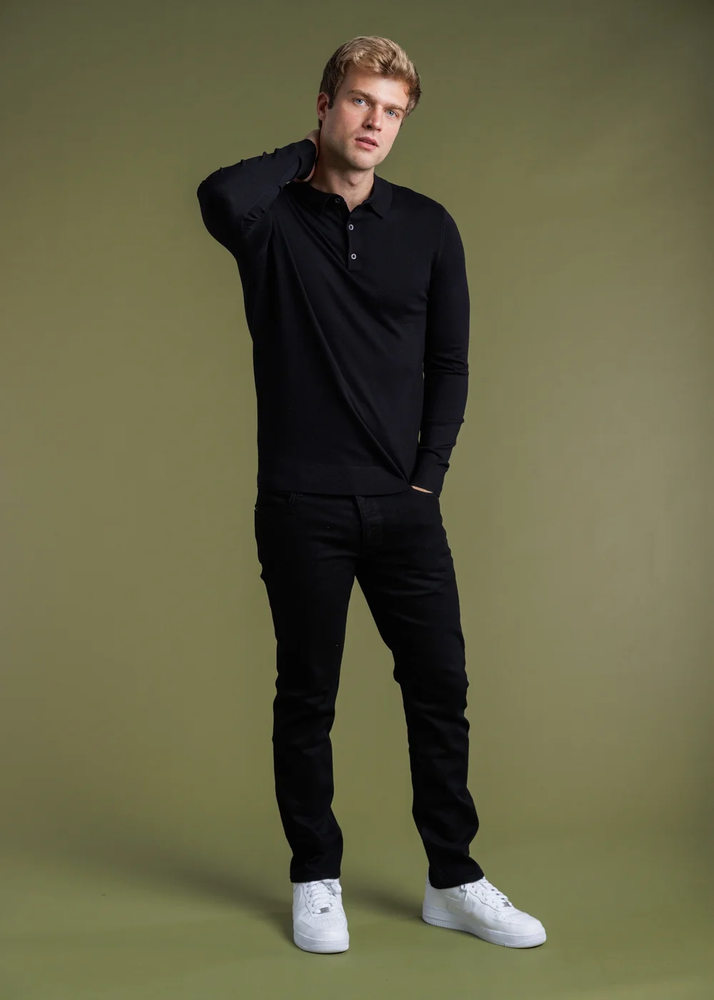 French Connection Black Long Sleeve Button Knitted Polo Top - S Image 4