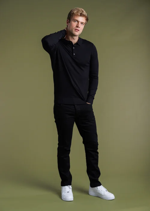 French Connection Black Long Sleeve Button Knitted Polo Top - S Image 4