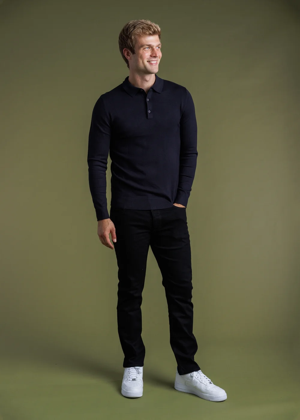 French Connection Navy Long Sleeve Button Knitted Polo Top - 2XL Image 4