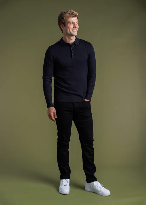 French Connection Navy Long Sleeve Button Knitted Polo Top - 2XL Image 4