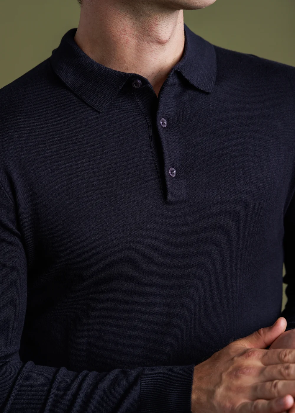 French Connection Navy Long Sleeve Button Knitted Polo Top - 2XL Image 3