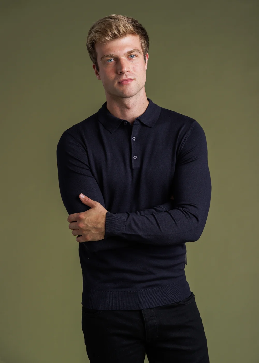 French Connection Navy Long Sleeve Button Knitted Polo Top - 2XL Image 1