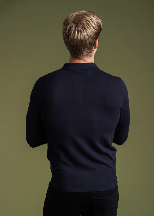 French Connection Navy Long Sleeve Button Knitted Polo Top - 2XL Image 2