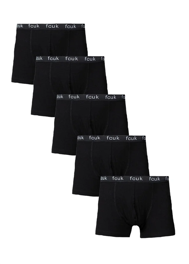 French Connection Black 5 Pack FCUK Cotton Stretch Boxers