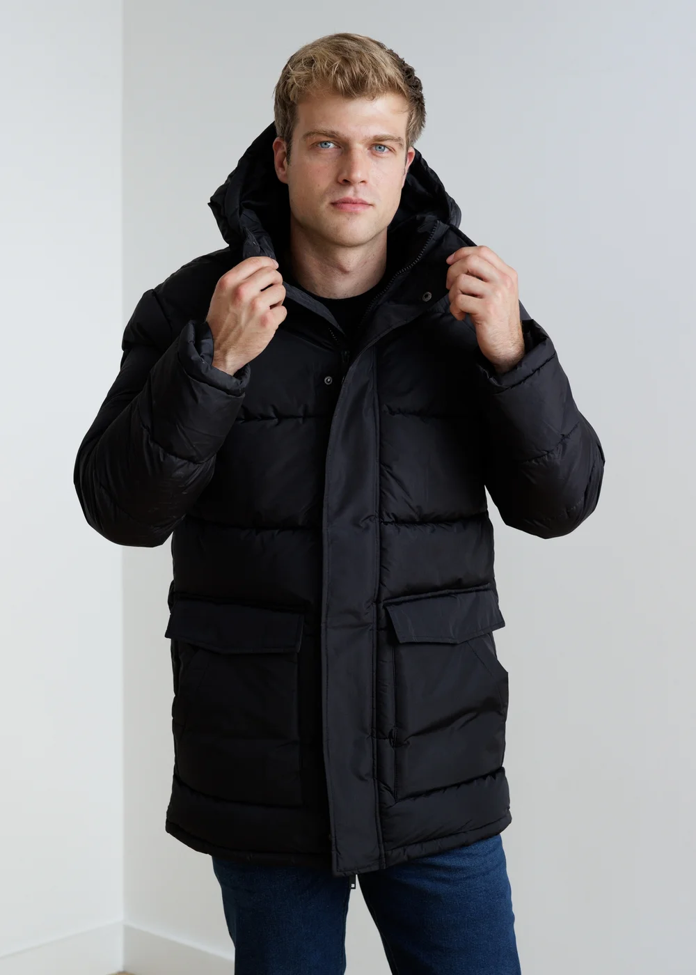 French Connection Black Hooded Parka Longline Zip-Through Jacket - L Image 1