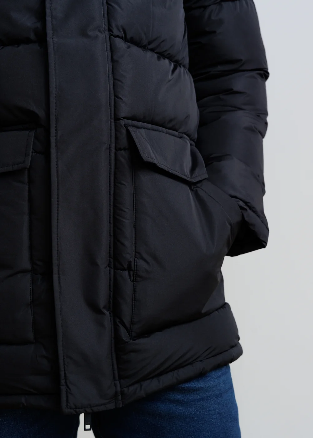 French Connection Black Hooded Parka Longline Zip-Through Jacket - L Image 3