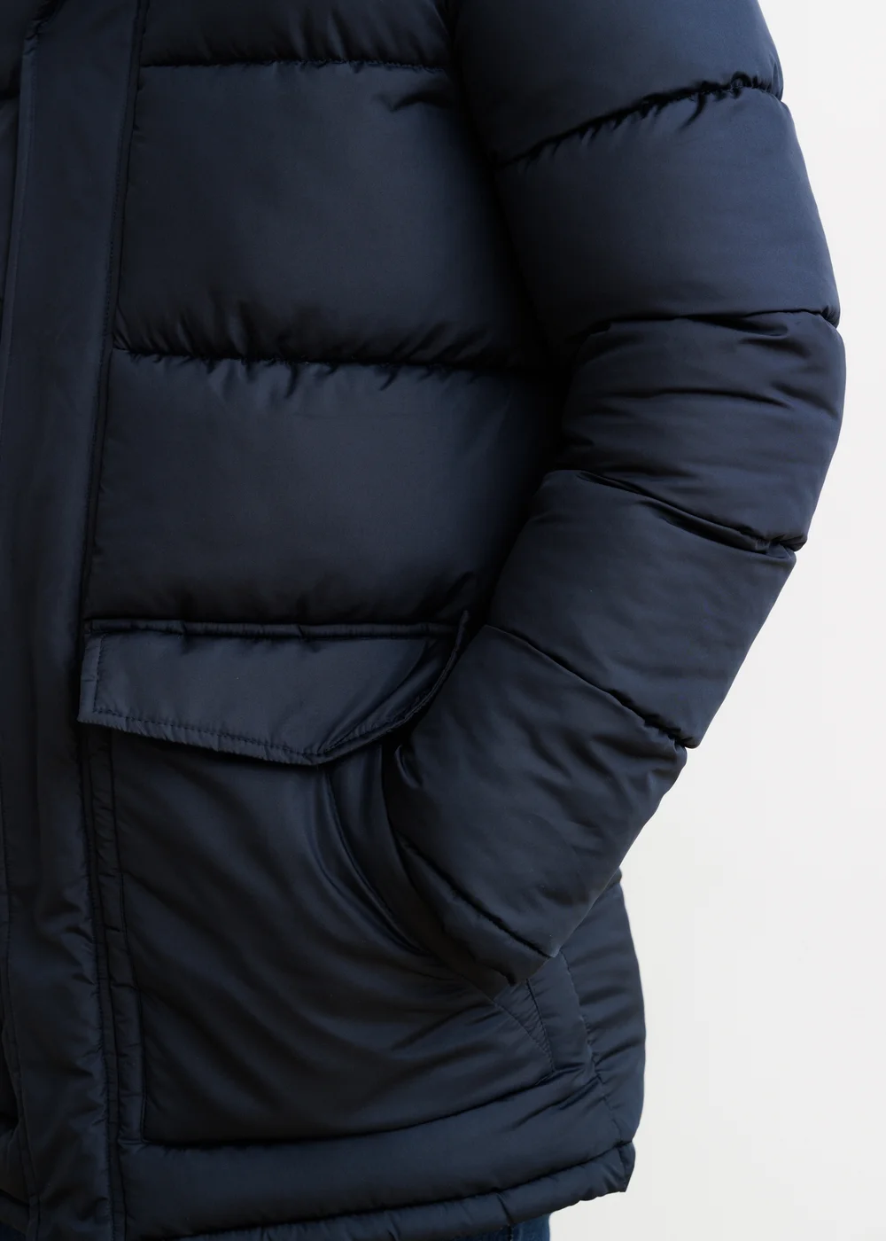 French Connection Navy Hooded Parka Longline Zip-Through Jacket - 2XL Image 3