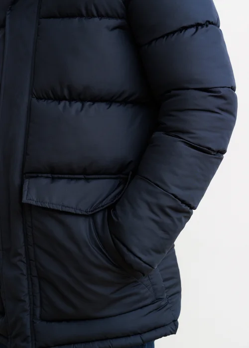 French Connection Navy Hooded Parka Longline Zip-Through Jacket - 2XL Image 3