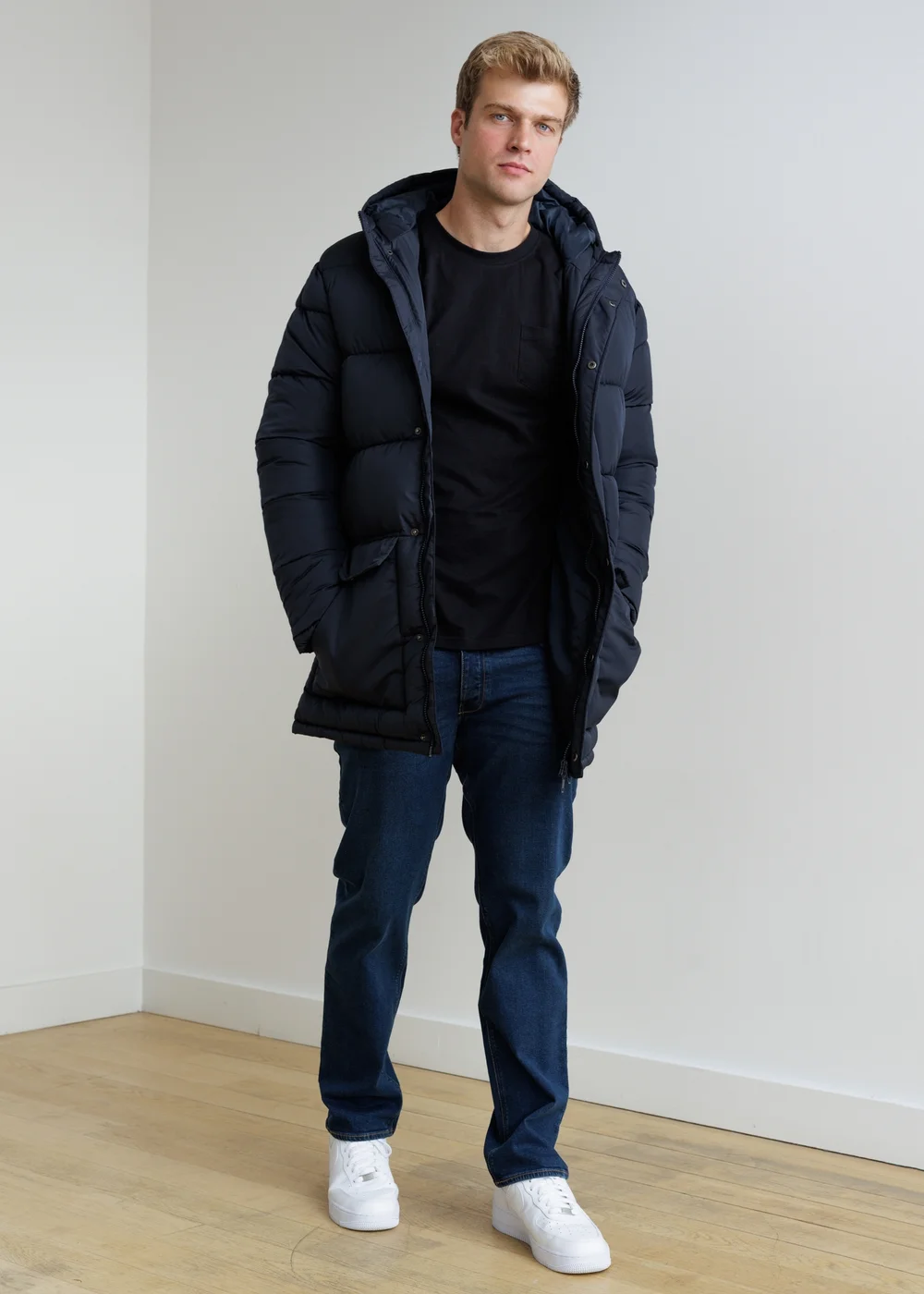 French Connection Navy Hooded Parka Longline Zip-Through Jacket - 2XL Image 4