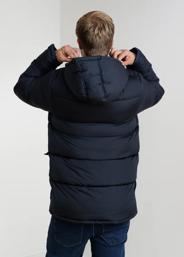 French Connection Navy Hooded Parka Longline Zip-Through Jacket