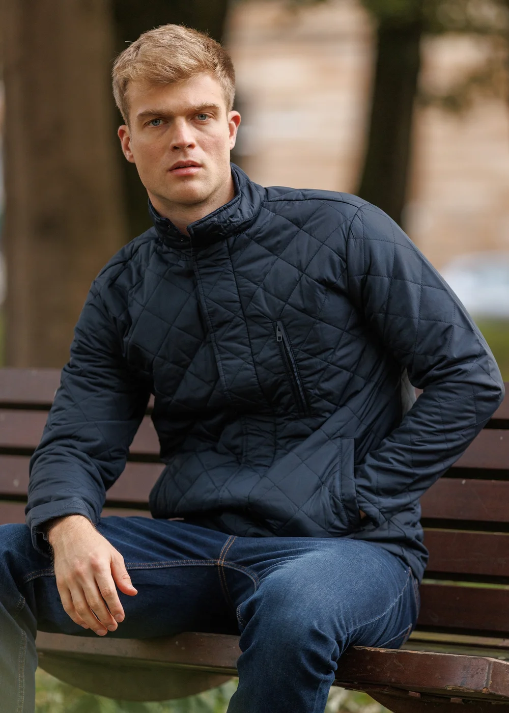 French Connection Navy Funnel Neck Diamond Quilted Jacket - S Image 5