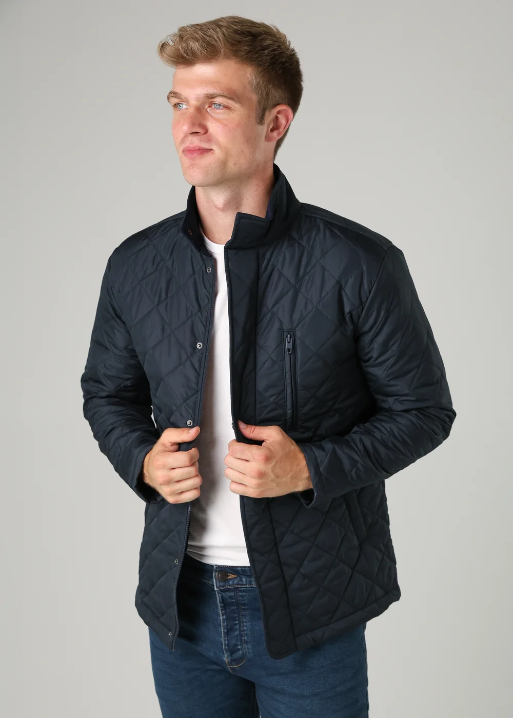 French Connection Navy Funnel Neck Diamond Quilted Jacket - S Image 4