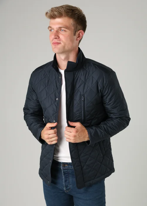 French Connection Navy Funnel Neck Diamond Quilted Jacket - S Image 4