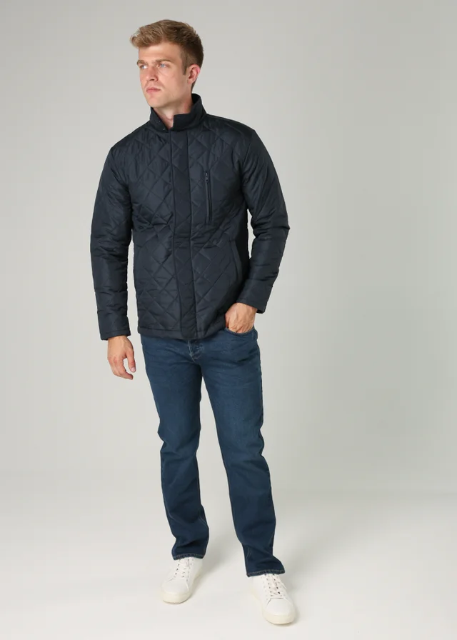 French Connection Navy Funnel Neck Diamond Quilted Jacket