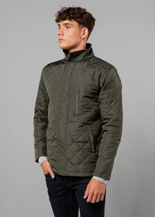 French Connection Khaki Funnel Neck Diamond Quilted Jacket - S Image 1