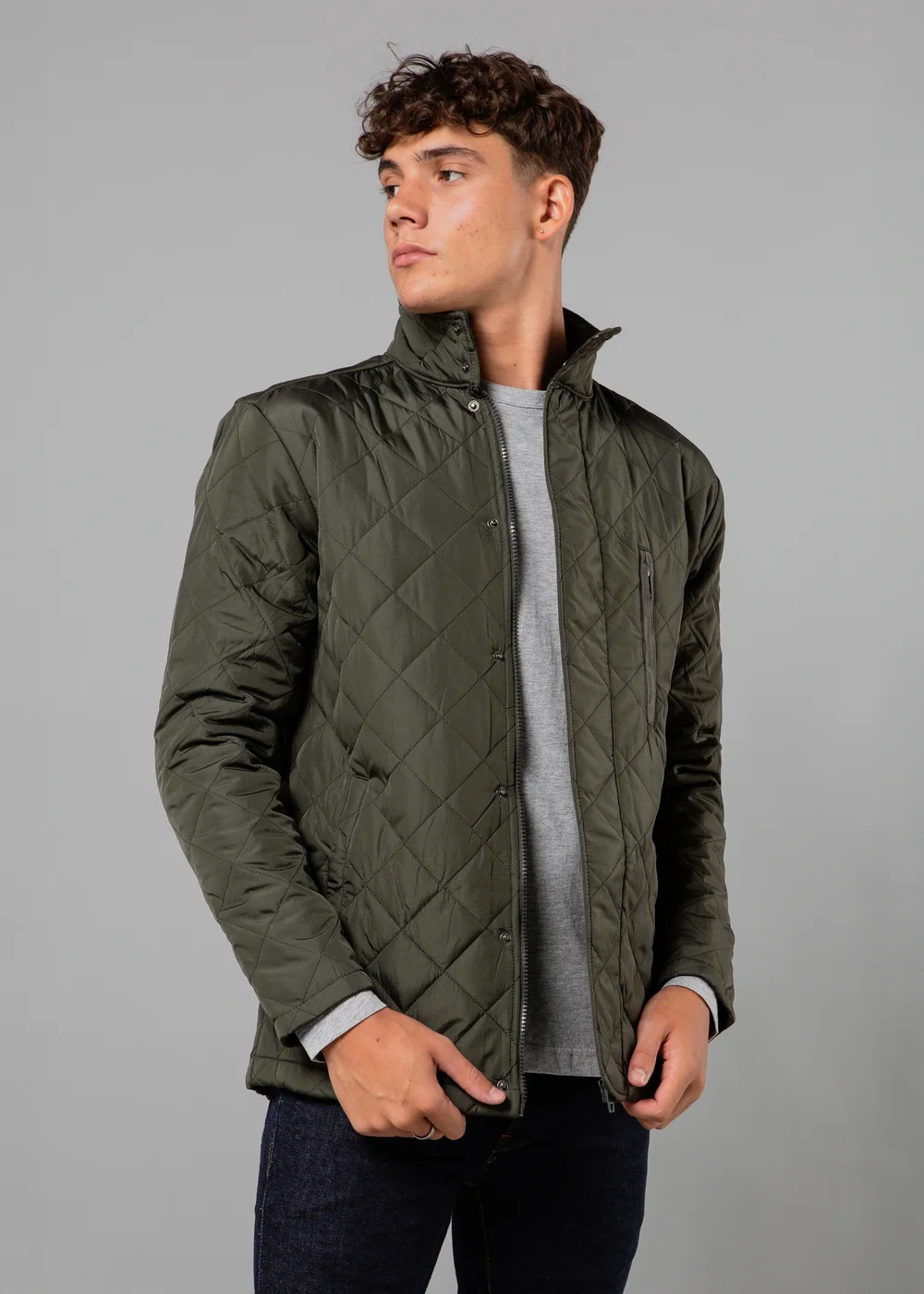 French Connection Khaki Funnel Neck Diamond Quilted Jacket - S Image 3