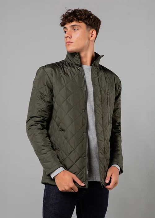 French Connection Khaki Funnel Neck Diamond Quilted Jacket - S Image 3