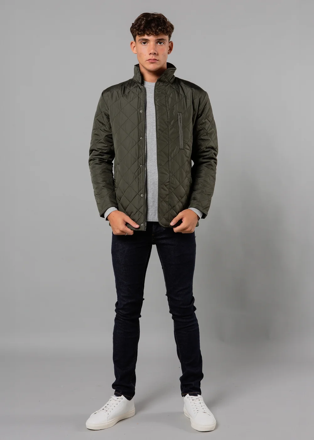 French Connection Khaki Funnel Neck Diamond Quilted Jacket - S Image 4