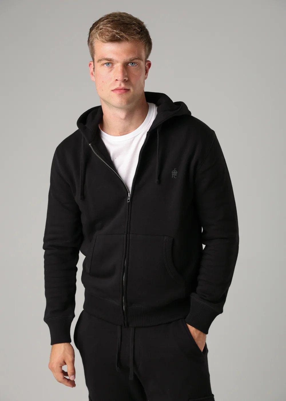 French Connection Black Cotton Blend Zip Hoody - S Image 1
