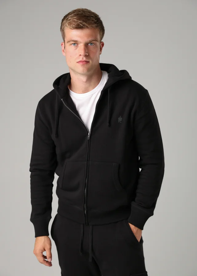 French Connection Black Cotton Blend Zip Hoody