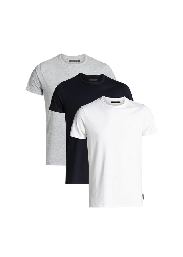 French Connection Navy 3 Pack Cotton Crew Neck Short Sleeve T-Shirts
