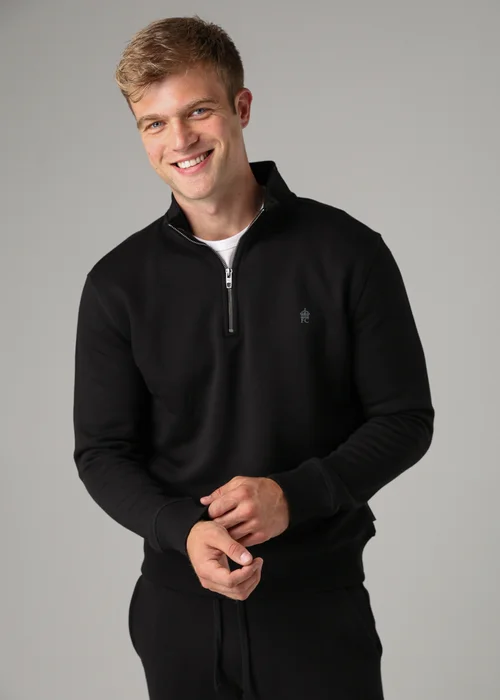 French Connection Black Cotton Blend Half-Zip Jumper - S Image 1