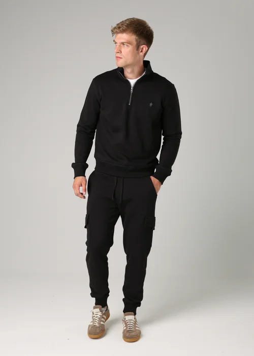 French Connection Black Cotton Blend Half-Zip Jumper - S Image 4