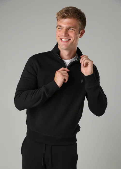 French Connection Black Cotton Blend Half-Zip Jumper - S Image 3