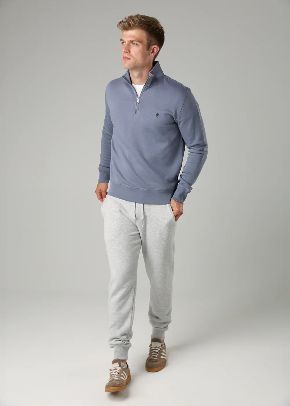 French Connection Light Blue Cotton Blend Half-Zip Jumper - S Image 4