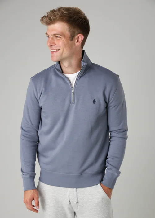 French Connection Light Blue Cotton Blend Half-Zip Jumper - S Image 3