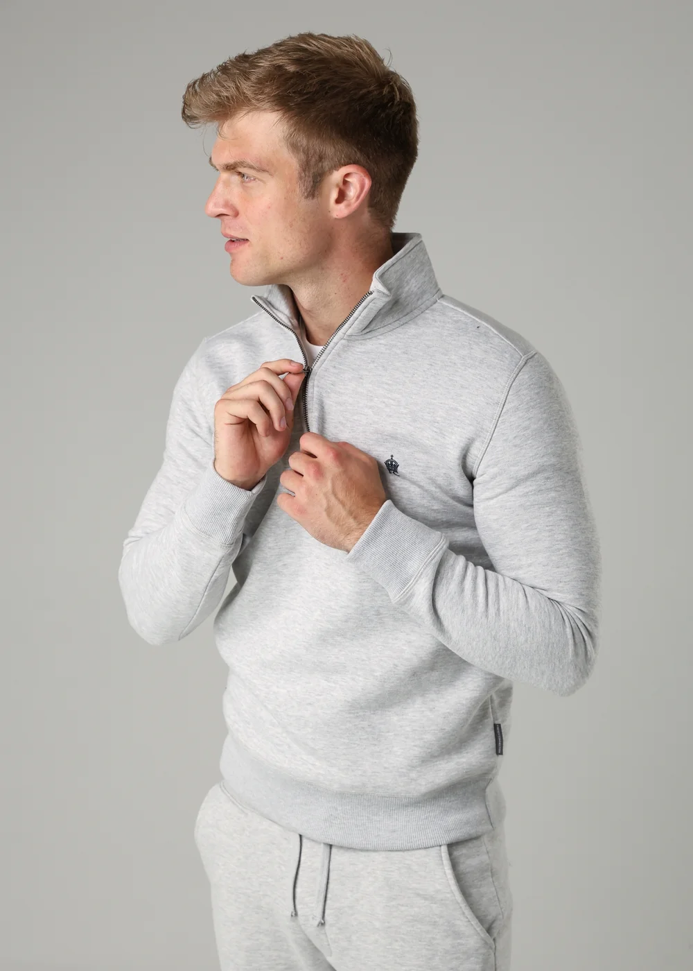 French Connection Light Grey Cotton Blend Half-Zip Jumper - S Image 3