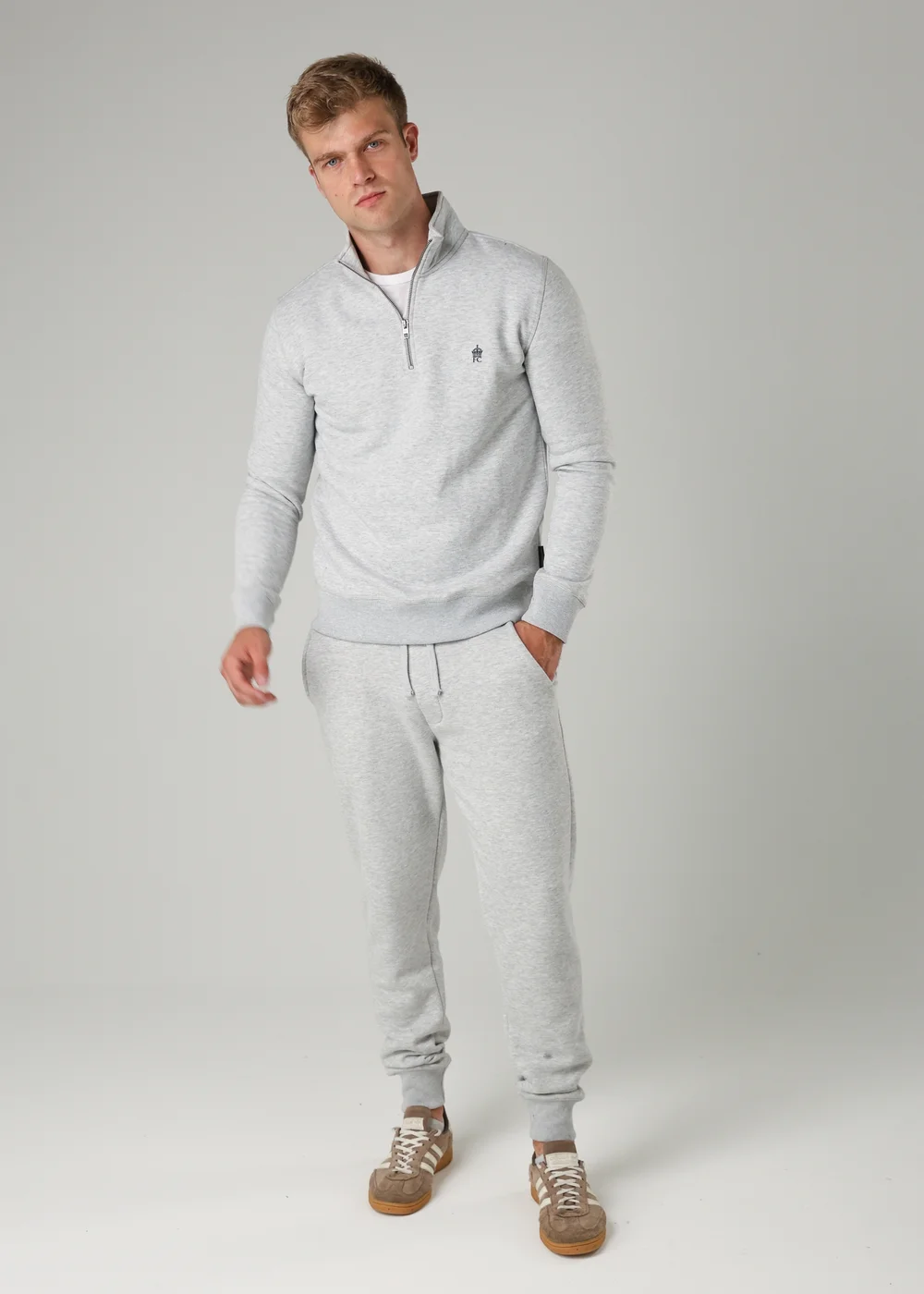 French Connection Light Grey Cotton Blend Half-Zip Jumper - S Image 4
