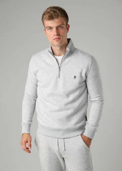 French Connection Light Grey Cotton Blend Half-Zip Jumper - S Image 1