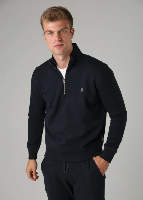 French Connection Navy Cotton Blend Half-Zip Jumper - S Image 1