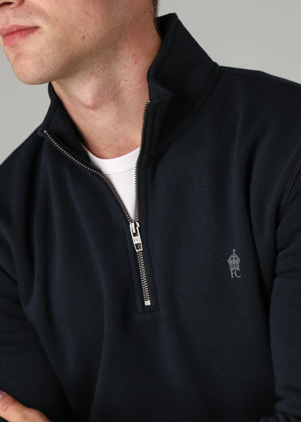 French Connection Navy Cotton Blend Half-Zip Jumper - S Image 5