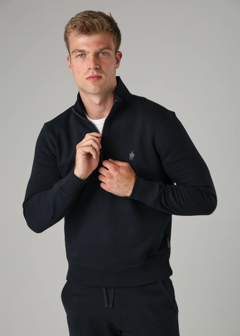 French Connection Navy Cotton Blend Half-Zip Jumper - S Image 3