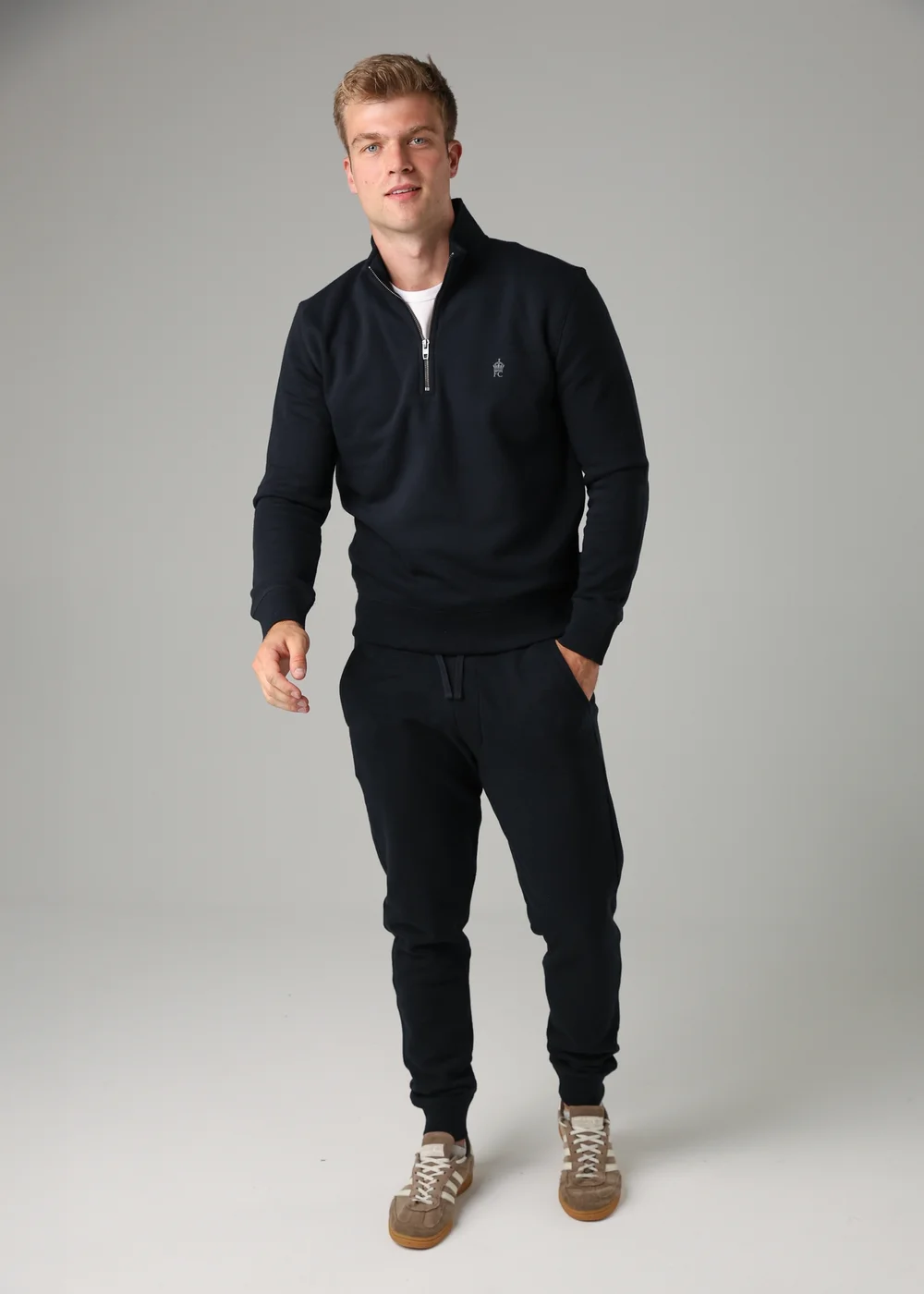 French Connection Navy Cotton Blend Half-Zip Jumper - S Image 4