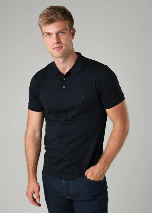 French Connection Black 3 Pack Cotton Short Sleeve Polo Shirts