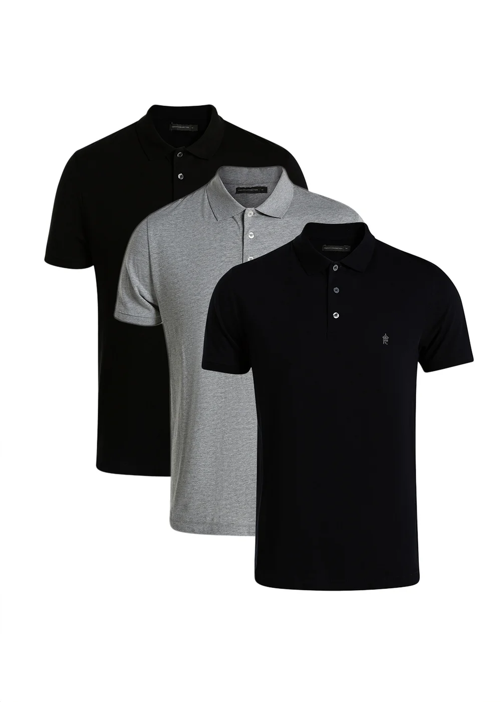 French Connection Black 3 Pack Cotton Short Sleeve Polo Shirts - M Image 1