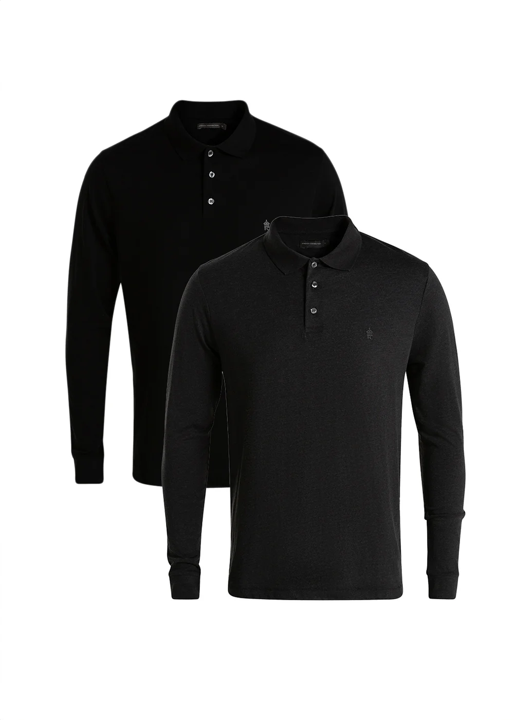 French Connection Black 2 Pack Cotton Long Sleeve Polo Shirts - S Image 1