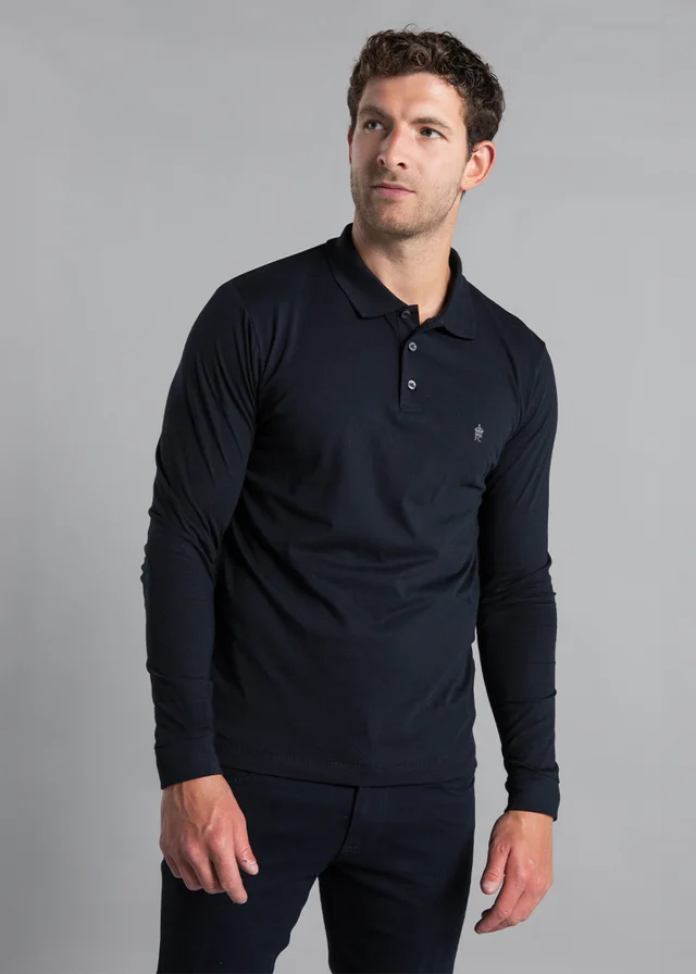 French Connection Navy 2 Pack Cotton Long Sleeve Polo Shirts