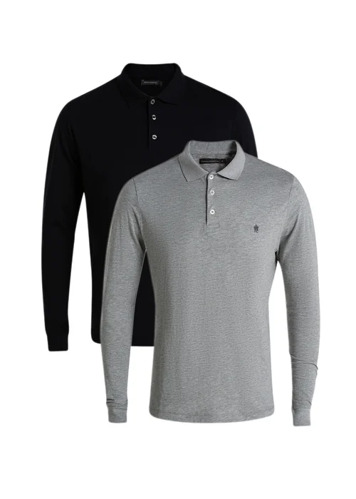 French Connection Navy 2 Pack Cotton Long Sleeve Polo Shirts - S Image 1