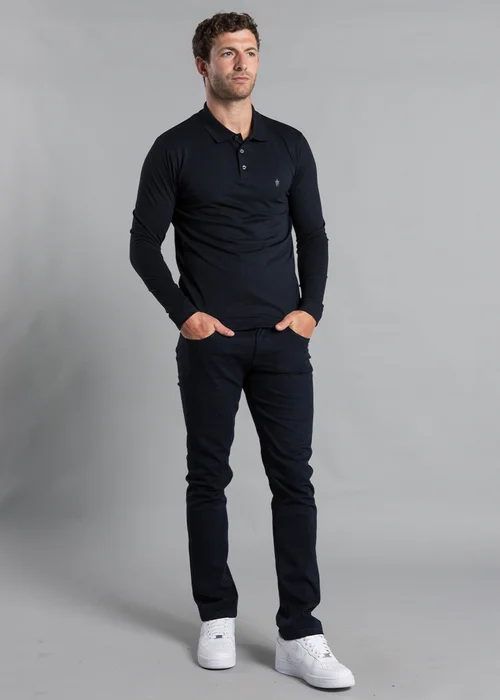 French Connection Navy 2 Pack Cotton Long Sleeve Polo Shirts - S Image 5